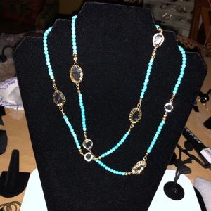 Blue Bead & Crystal-Look Necklace NWOT